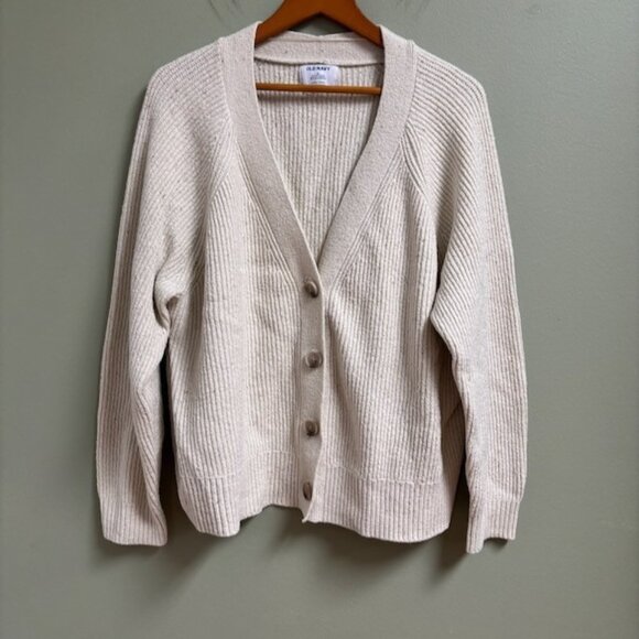 Old Navy Womens Relaxed Cardi Cozy Cashmere Size XL Oatmeal Preppy Academia Boho - Picture 1 of 10